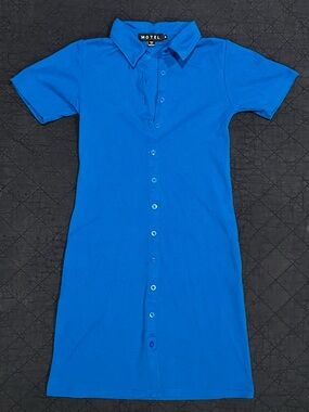 Motel Rocks Blue Button-Down Polo Dress